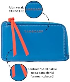TANGCARF Hakiki Deri Bozuk Para-Bölmeli Fermuarlı Kadın Cüzdan Kartlık (Mavi) - Görsel 3
