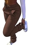 HuiSiFang Womens Jogger Pants Casual Solid Color Drawstring Bell Bottom Yoga Pants Trousers Ruched Jogging Pants