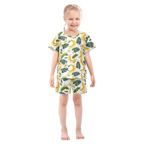 ALAZA Banana White Palm Leaves Pajamas Short Sleeve 2 Piece Sleepwear Top and Bottom Pajama Set Unisex3
