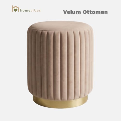 Image of Velum 3 Seater Sofa for Living Room & Office | Premium Fabric Upholstery | Solid Wood Frame | Comfortable Seating | 3 Years Warranty (Beige, Seating Pouffe)