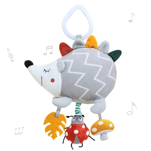 Image of RoamReady Baby Car Seat Toys for Babies 0-6 Months Musical Learning Toddler Stroller Toys 6 to 12 Months Sensory Developmental Crib Toy Hanging with Infant Teethers for Newborn Boy Girl (Hedgehog)
