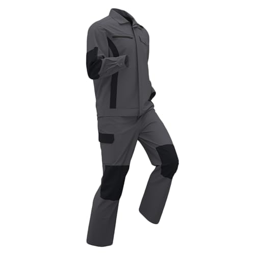 Cambkatl Men's Color Block Patchwork Construction Suits Long Sleeve Stand Collar Jacket & Workwear Pants with Multi-Pockets4