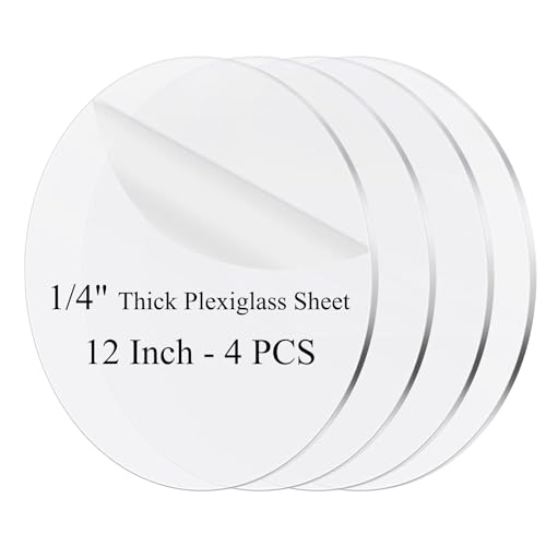 Image of 4PCS 12 Inch Round Plexiglass Sheet 1 /4 inch Thick, Clear Acrylic Circle Round Cake Disc Acrylic Sheet, 12 Inch Acrylic Disc for Disk Table Top, Backdrops, Signage, DIY Crafts, Printing, Art Craft