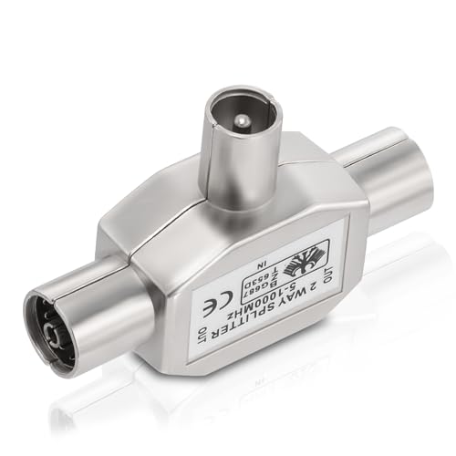 Bingfu Satellite Splitter 2-Way TV Aerial Splitter for Dual Screens - 2 Way 1 Male to 2 Female T-Coupling Coax Adapter Connector - Image 2