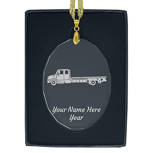 LaserGram Personalized Glass Christmas Ornament, Flat Bed Tow Truck, Custom Laser Engraved Gift Idea (Oval Shape)