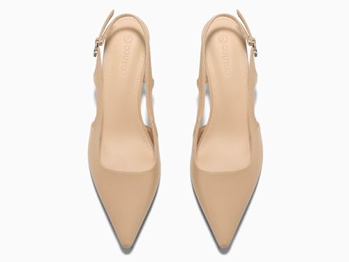 Image of Coutgo Womens Low Kitten Heels Slingback Pumps Closed Pointed Toe Buckle Party Work Dress Shoes