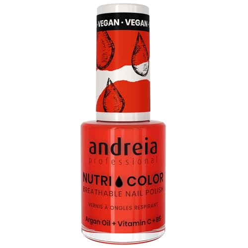 Andreia Professional NutriColor Breathable Nail Polish - Vegan and Cruelty-Free DIY Nail Art Nail Polish with Long Lasting Gloss Finish Colour NC16 Red 10.5ml…
