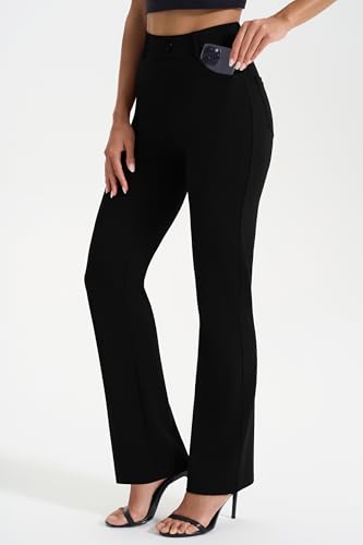 AFITNE Women's Yoga Dress Pants Stretchy Work Slacks Straight Leg Office Casual Pull On Pants 27"/29"/31"/33"