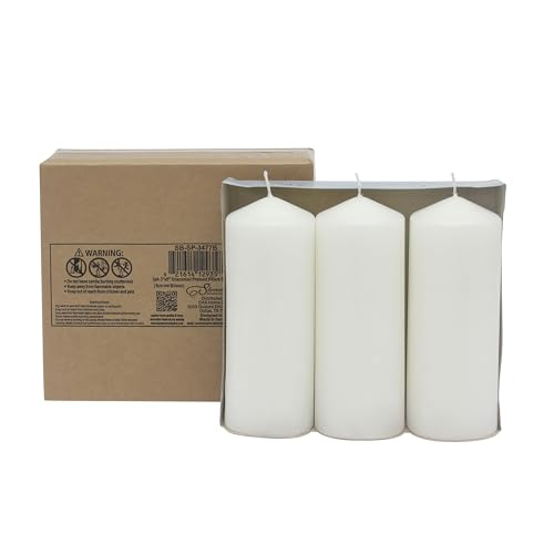 Image of Stonebriar 3 Pack Tall 3 x 8 Inch 80 Hour Long Burning Unscented White Wax Pillar Candles