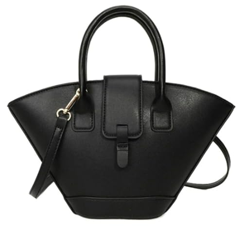 Trendy Fan-shaped Bucket Bag for Women Retro PU Leather Shoulder Crossbody Bag with Top Handle Satchel Purse