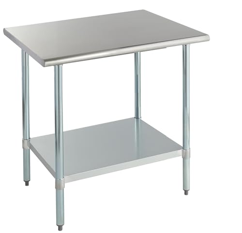 Image of ROCKPOINT Stainless Steel Table for Prep & Work 30x36 Inches, NSF Metal Commercial Kitchen Heavy Duty Table with Adjustable Under Shelf and Table Foot for Restaurant, Home and Hotel