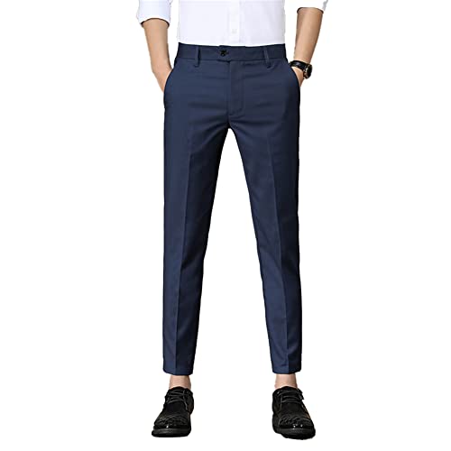 XYGJZ Mens Front Flat Dress Pants Solid Color Slim Fit Casual Suit Pants RY03