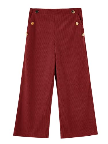 Image of Haloumoning Girls Wide Leg Corduroy Pants Kids Elastic Waist Gold Button Trousers with Pockets 5-14 Years