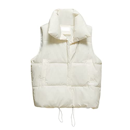Abrigo sólido casual de las mujeres con chaleco bolsillo con cremallera suelto chaquetas sin mangas abrigo, Blanco, XXL