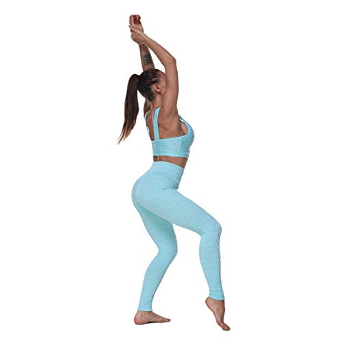 Image of RNG EKO Green Spandex Skinny 2 Piece (Sports Bra + Leggings) Fitness /Gym /Yoga /Sports Wear Set for Women (Pastel Light Blue, M)