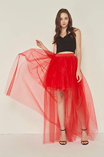 FEOYA Women High Low Tutu Skirts Layered Mesh Tulle Skirt Princess Wedding Evening Prom Dovetail Skirts4
