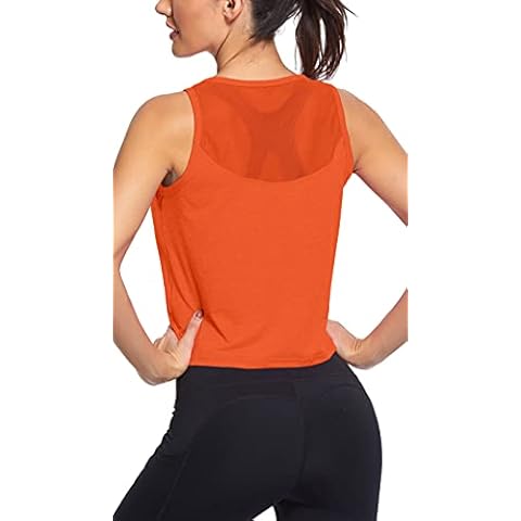 Cropped Workout Tops for Women Mesh Back Womens Sports Vest Flowy Crop Yoga Shirts Running Tank Tops (Orange, M) Cover