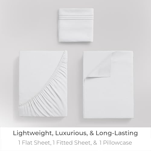 Image of Mellanni Twin Sheets Set - 3 PC Iconic Collection Bedding - Hotel Luxury, Extra Soft, Cooling Bed Sheets - Wrinkle, Fade, Stain Resistant (Twin, White)
