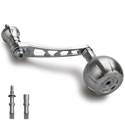 HEIGHTEN 65-70mm Spinning Reel Handle for Shimano Stradic FL FM Stella Vanford Vanquish Nasci Twinpower Daiwa Fuego BG MQ Ballistic Certate Luvias Tatula (Silver 38mm Knob & 65/70mm Handle) 0900