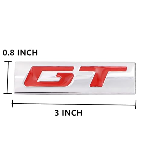 Image of 2 Pcs GT Emblem 3D Metal Nameplate Badge Decal Car Side Rear Front Trunk Bumper Badge Sticker For Genesis Ford Mustang (Silver Red)