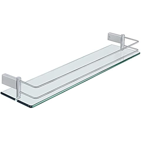SAYAYO Tempered Glass Shelf Bathroom Shelf with Rail Wall Mounted 24 Inches, SUS304 Stainless Steel Brushed Finished, EGC1000-60-LS Cover
