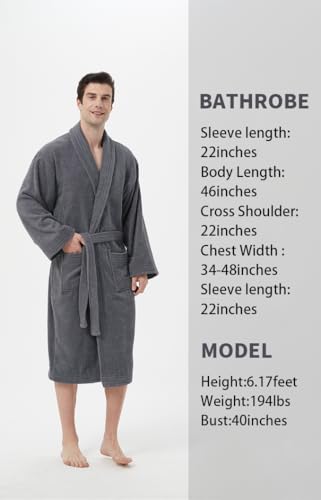 Men's Robe,Pure Cotton Bathrobe for Men, Absorbent Bathrobe,Premium Thick Soft Terry Cloth Bath Robe with Shawl Collar2