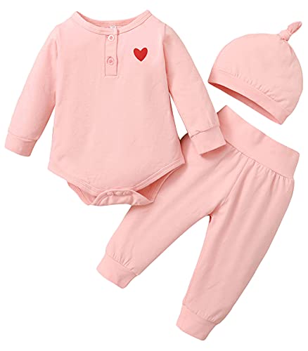 Danna Belle Baby Boys Girls Onesie Romper +Pants +Hat 3PCS Outfit Set 12M Pink