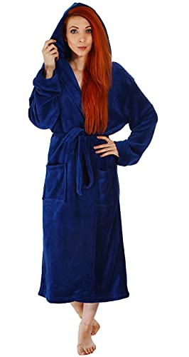 Verabella Women Men's Long Plush Fleece Robe with Hood, Solid Color Bathrobe2