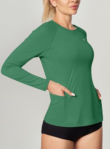 Image of IUGA Rash Guard for Women UPF 50+ SPF UV Protection Long Sleeve Workout Tops with Pockets Dry Fit Hiking Swim Shirt