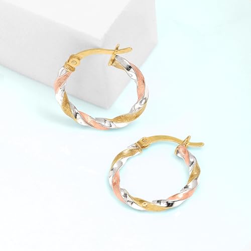 LeCalla Real 925 Sterling Silver Hoop Earrings | 14K Gold-Plated Three-Tone Twisted Earring Jewelry | Light-Weight Italian Design Click-Top Hoop Earrings for Women3