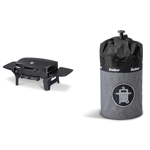 Enders® Gasgrill URBAN, Tischgrill, Grillen-, Kochen- und Backen Funktion & Gasflaschenhülle Style Black 5115, Gasflasche Grill-Abdeckung 5 kg, Keine Rostränder durch Silikonfüße, feuerfest, UV-Schutz