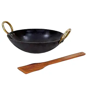 ZORAWARE Kadhai for Deep Frying | Heavy Base Lodha Kadhai for Cooking | Kadhai with Handle for Kitchen (12 inch / 30 cm)