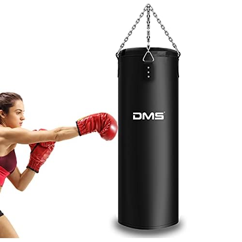 DMS® Boxsack gefüllt 25 kg 105cm mit Halterung Sandsack Stahlkette Box Sack für Kampfsportarten Kickboxen Boxtraining Jugendlichen und Erwachsenen 105 x 28cm Schwarz 4-Punkt-Kettenaufhängung BOS-25
