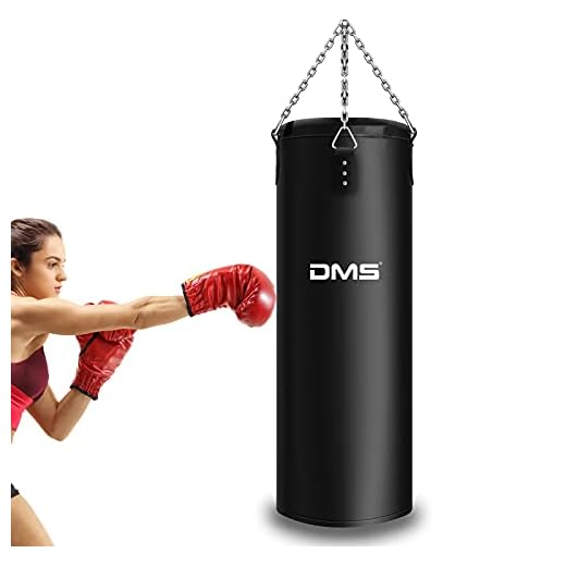 DMS® Boxsack gefüllt 25 kg 105cm mit Halterung Sandsack Stahlkette Box Sack für Kampfsportarten Kickboxen Boxtraining Jugendlichen und Erwachsenen 105 x 28cm Schwarz 4-Punkt-Kettenaufhängung BOS-25
