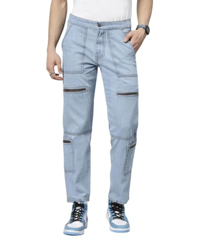 Image of Men's Cotton Adjustable Waistband Slim Fit Comfortable and Stylish Athletic Jeans