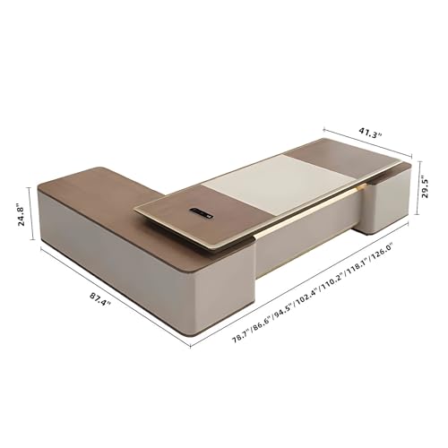 ZGNBSD Executive Desk - Modern l Shape Office Desk with Light Strip, Corner Desk with Drawers & Fingerprint Multifunctional Plug Box, Suitable for Office (110.2")