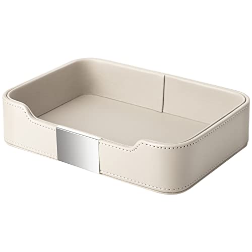 SANZIE Bandeja de cuero de lujo para almacenamiento de escritorio, bandeja decorativa para mesa de entrada para sostener joyas, cartera, accesorios para el hogar y la oficina (gris (metal plateado)