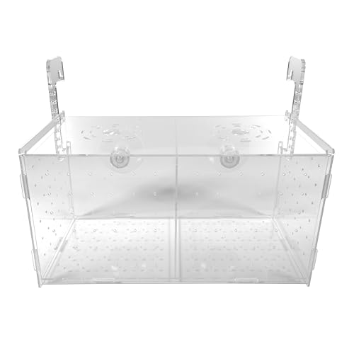 Image of Disco Radical Fish Breeding Box for Tank or Aquarium - Isolation Box and Fish Hatchery Container Kit - Adjustable, Acrylic - Complete with Small Fish Net, Clear