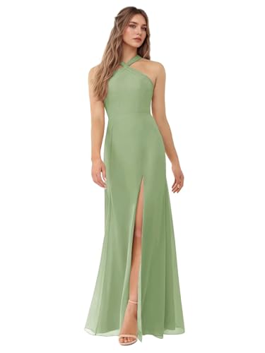 Zepumen Halter Bridesmaid Dresses for Women 2025 Chiffon Long Formal Party Dress with Slit