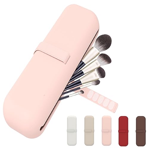 Frimon Makeup Brush Holder Travel - Silicon Cosmetic bag with Binding Strap for Makeup Tools Organizer, Pink, large, Silicone