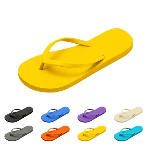 Luckywaqng Chanclas de dedos para mujer, verano, piel sintética, chanclas planas, súper suaves, de secado rápido, pantuflas para el tiempo libre, cómodas, para la ducha, para la playa, amarillo, 43 EU