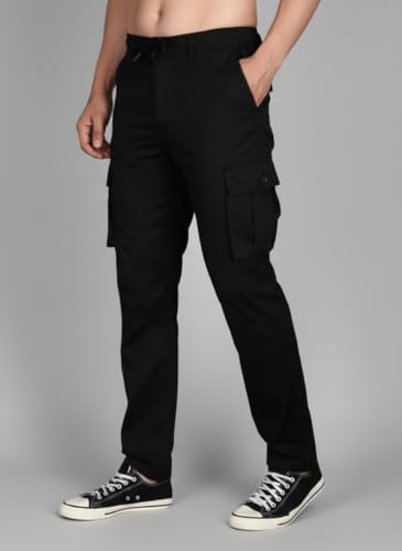 Image of Vogaan Men's Cotton Cargo Pants | Casual Trousers for Men | Comfortable Lower for Men | Breathable Pants with 6 Pockets & Drawstring Elastic Waistband