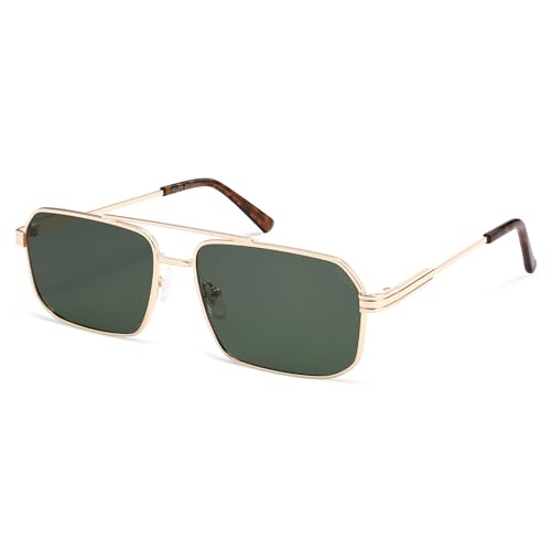 Image of SOJOS Retro Polarized Square Sunglasses for Women Men Vintage Large Double Bridge UV Protection Metal Sun Glasses SJ1246