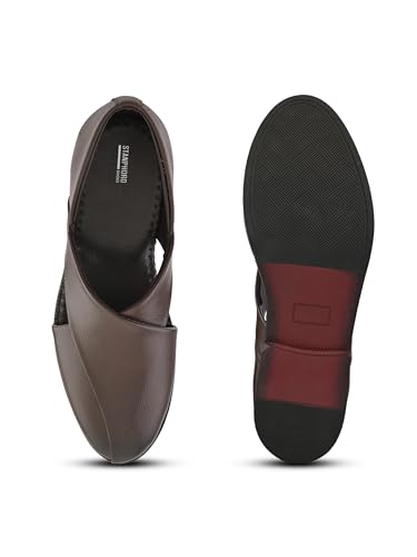 Image of STANPHORD Men Mojari Loafer Shoes | Traditional Ethnic Jutti Leather Look Slip-On | Cushioned | Wedding Party Festive Occasion Wear(TPAM 28009)