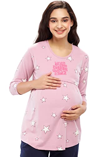Image of ZEYO Women's Cotton Star Printed Maternity & Feeding Relaxed Fit Top 5645