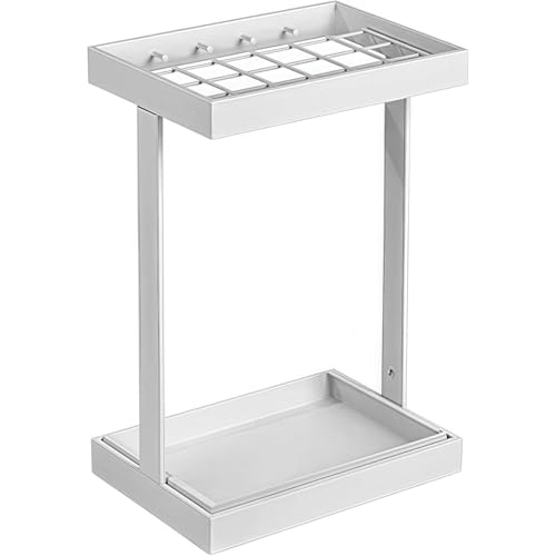 Vlfn 業務用傘立て 大容量 12本/18本収納可能 アイアン製 水受けトレイ付き 防犯ロック 防水撥水加工 多機能収納ラック おしゃれ コンパクト設計 玄関用 オフィス 店舗 ホテル 家庭用 雨具スタンド 耐久性 (ホワイト,18本用)