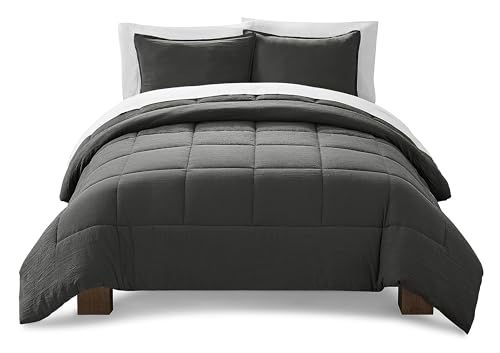 UGG Leonora Comforter Set with 2 Pillow Shams Lightweight Down Alternative Blanket Reversible Cozy Warm All Season Washable and Hypoallergenic Bedding Set, King, Charcoal Grey
