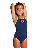 arena Biglogo Junior Swim Pro Einteiliger Badeanzug für Mädchen, Chlorbeständiger Sport Badeanzug aus MaxLife Material mit UV-Schutz Faktor 50+, Blau (Navy-soft Green), 116