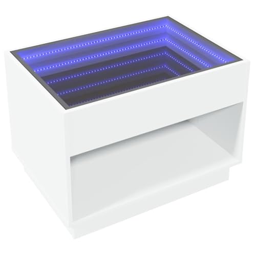 vidaXL Table Basse avec LED Infini Blanc 70x50x50 cm, Table d'appoint, Table de Salon, Table latérale, Bout de canapé, Table Centrale