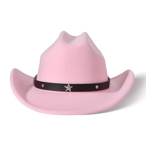 Image of Willheoy Kids Cowboy Hat for Girls Boys Western Cowgirl Hat with Buckle Belt Unisex Wide Brim Fedora Hat Dress Up Costume